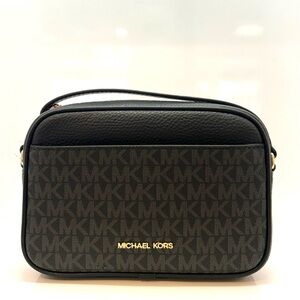 Michael Kors Jet Set Small Leather Camera Crossbody Bag Black Signature